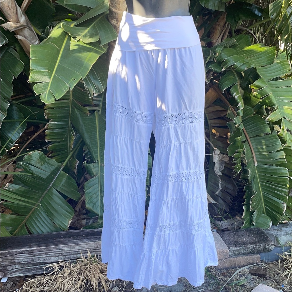 Bali  queen fold over waistline crochet tiered pants